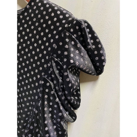Glittering Silver Dots On Black W/Leg Of Mutton Sleeves By Miss Selfridge SZ 10 - Picture 5 of 6